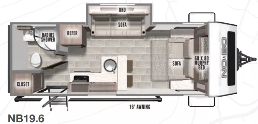 25' 2021 Forest River No Boundaries NB 19.6 w/Slide Floorplan