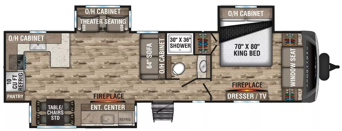 37' 2021 Venture RV Sporttrek Touring 336VRK w/3 Slides Floorplan