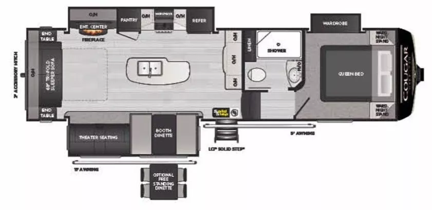 32' 2022 Keystone Cougar Half-Ton 29RLI w/3 Slides Floorplan