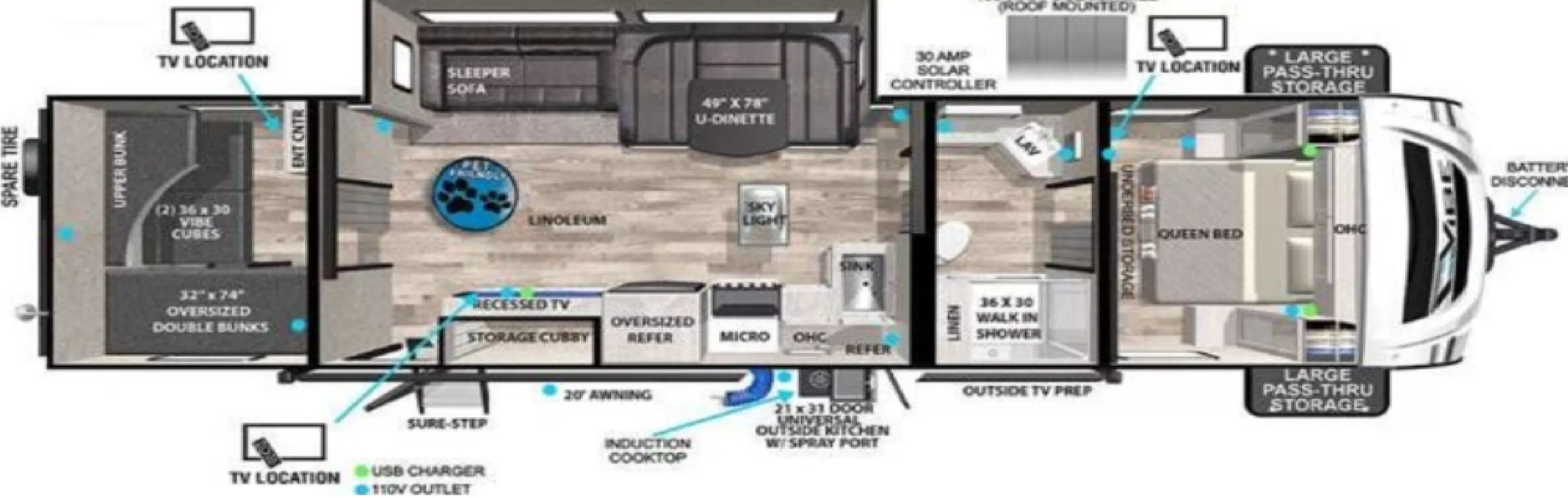 37' 2022 Forest River Vibe 28BH w/Slide - Bunk House Floorplan