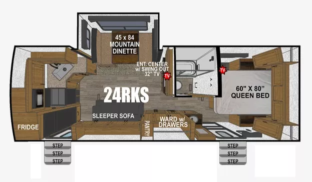 29' 2023 Outdoors RV Timber Ridge 24RKS w/Slide Floorplan