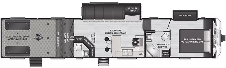 44' 2021 Keystone Fuzion Impact 415 w/2 Slides & Generator  - Toy Hauler Floorplan