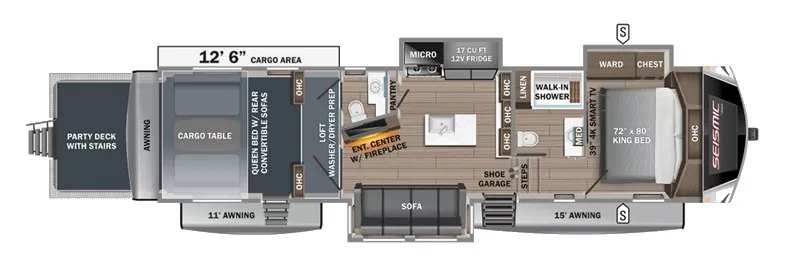 41' 2020 Jayco Seismic 3512 w/3 Slides & Generator  - Toy Hauler Floorplan