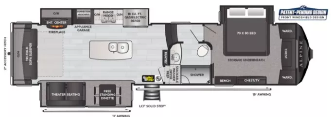 34' 2022 Grand Design Solitude 310GK w/3 Slides Floorplan
