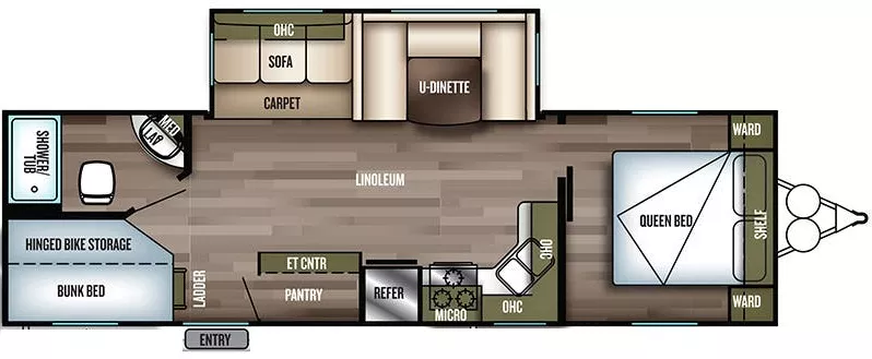 32' 2018 Forest River Wildwood 27DBK w/Slide Floorplan