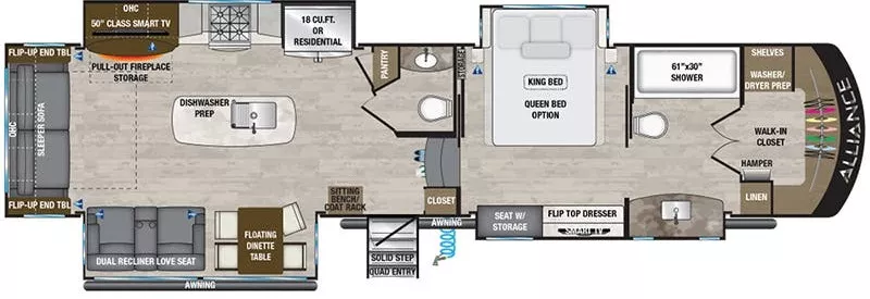 40' 2021 Alliance RV Paradigm 370FB w/4 Slides Floorplan