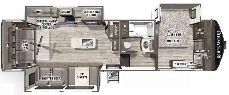 36' 2022 Forest River Rockwood Signature 8294BS w/3 Slides Floorplan