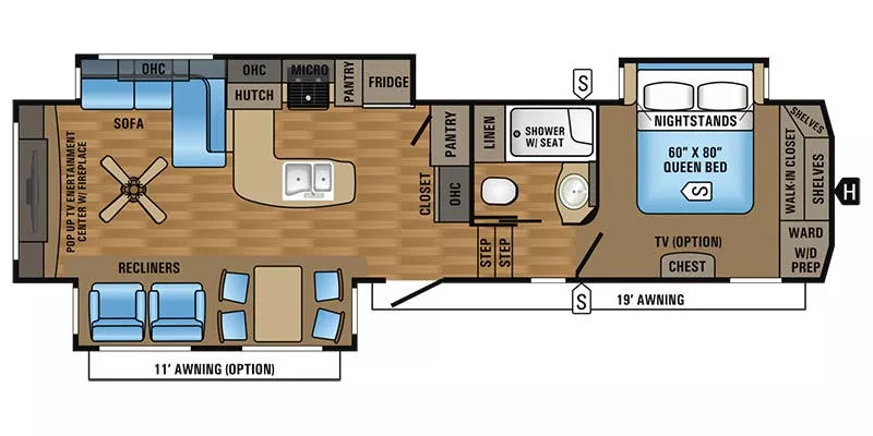 38' 2017 Jayco Eagle 327CKTS w/3 Slides Floorplan