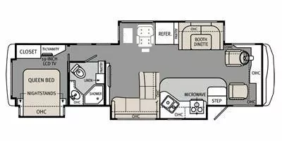 38' 2013 Holiday Rambler Vacationer 36SBT w/3 Slides Floorplan