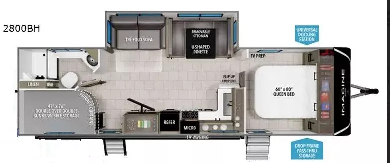 32' 2022 Grand Design Imagine 2800BH w/Slide - Bunk House Floorplan