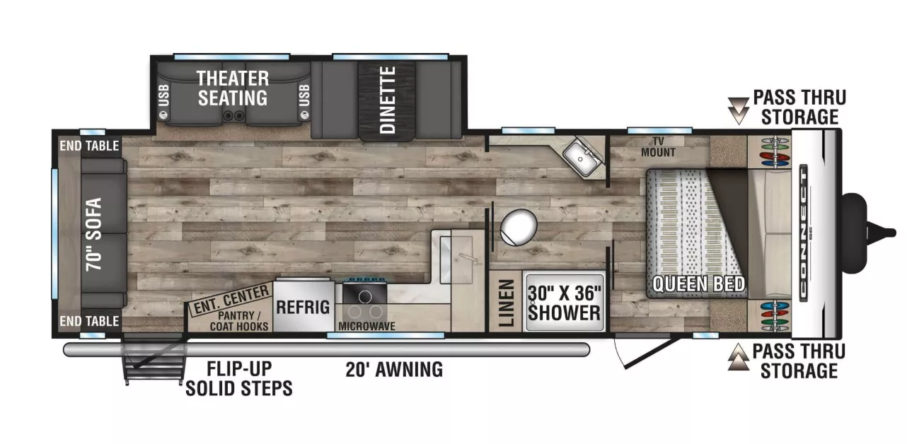 32' 2021 Kz Connect 281RLSE w/Slide Floorplan