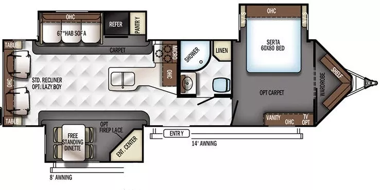 35' 2018 Forest River Rockwood Windjammer 3029W w/3 Slides Floorplan