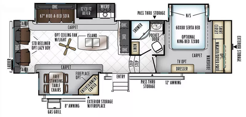 31' 2018 Forest River Rockwood 8289WS w/3 Slides Floorplan