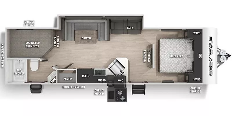 31' 2022 Forest River Cherokee Grey Wolf 26DBH w/Slide - Bunk House Floorplan