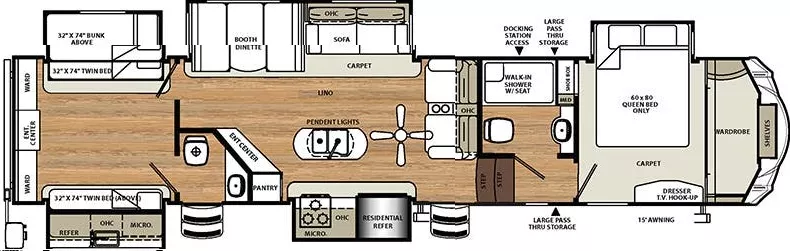 42' 2018 Forest River Sierra 384QBOK w/5 Slides - Bunk House Floorplan