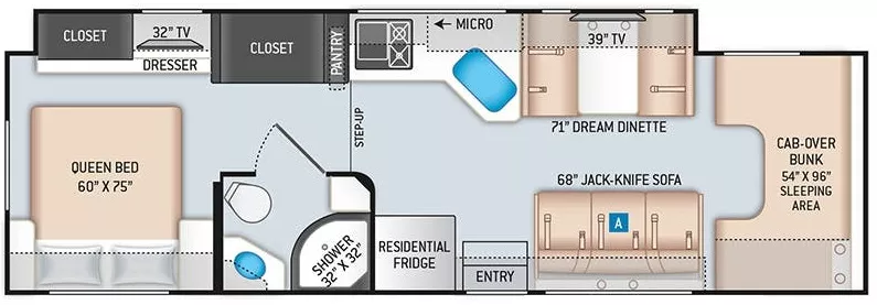 32' 2022 Thor Chateau 31W w/Slide Floorplan