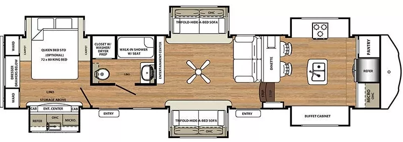 41' 2019 Forest River Sandpiper 38FKOK w/6 Slides Floorplan