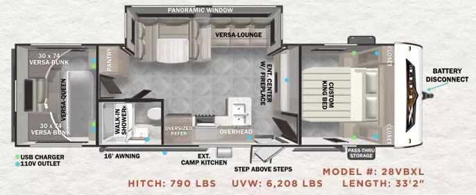 33' 2023 Forest River Wildwood X Lite Platinum 28VBXLX w/Slide - Bunk House Floorplan