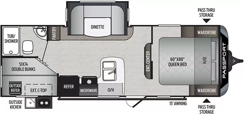 28' 2020 Keystone Passport Sl 240BH w/Slide - Bunk House Floorplan