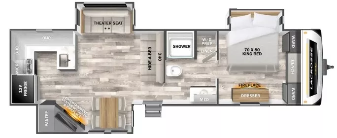 38' 2019 Forest River Lacrosse Luxury Lite 3311RK w/3 Slides Floorplan