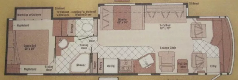 36' 2006 Itasca Meridian 36G 350hp Cummins w/2 Slides Floorplan