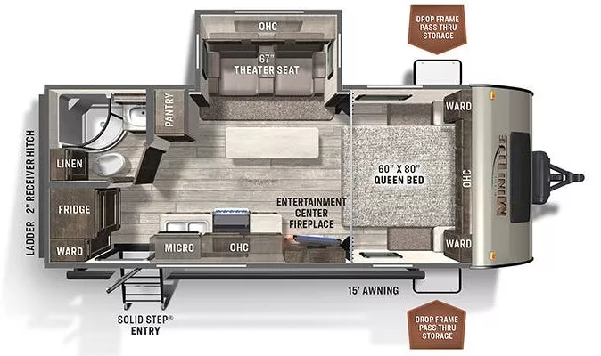 23' 2022 Rockwood Mini Lite 2205S w/Slide Floorplan