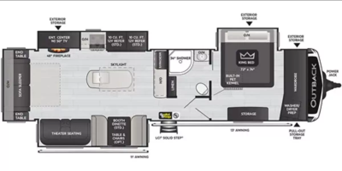 38' 2021 Keystone Outback 328RL w/3 Slides Floorplan