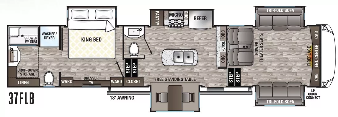 40' 2021 Forest River Cedar Creek 37FLB w/5 Slides Floorplan