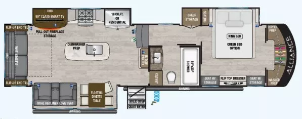 37' 2022 Alliance RV Paradigm 340RL w/3 Slides Floorplan
