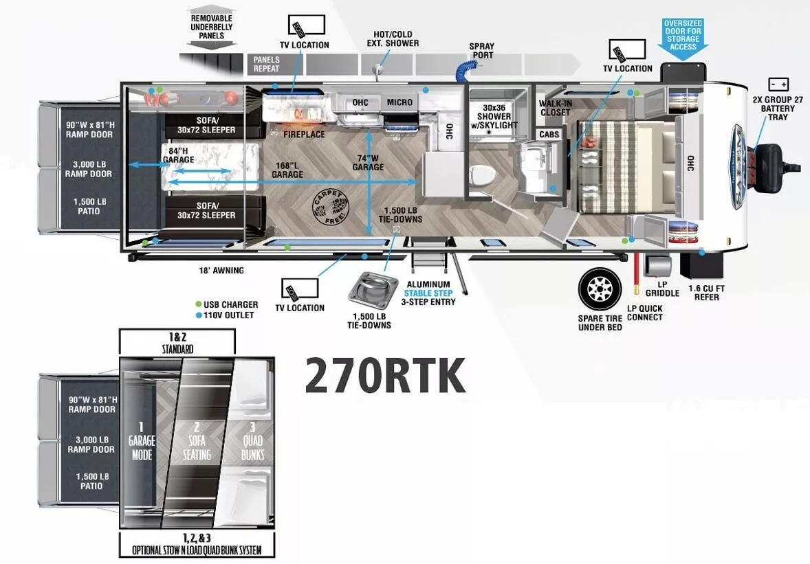 33' 2022 Forest River Salem Fsx Platinum 270RTKX - Toy Hauler Floorplan