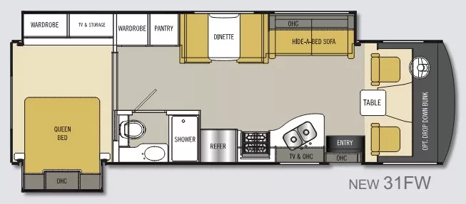 31' 2017 Coachmen Mirada 31FW w/2 Slides Floorplan