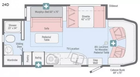25' 2019 Winnebago Navion 24D w/Slide Floorplan
