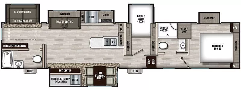 42' 2022 Forest River Coachmen Chaparral 373MBRB w/5 Slides - Bunk House Floorplan