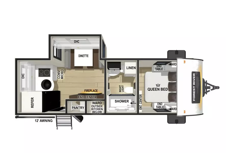 25' 2022 Forest River R-Pod 202 w/Slide Floorplan