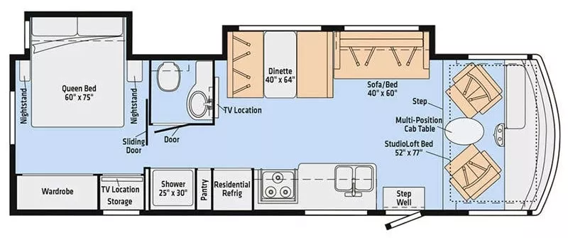 31' 2018 Winnebago Intent 30R w/2 Slides Floorplan