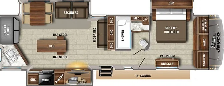40' 2020 Jayco Eagle 332CBOK w/3 Slides Floorplan