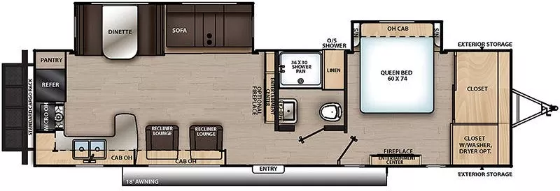 38' 2022 Coachmen Catalina 303RKDS w/2 Slides Floorplan