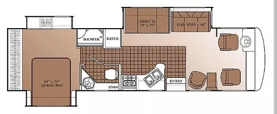 35' 2004 Coachmen Georgie Boy Landau 3525TS w/3 Slides Floorplan