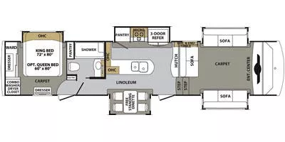 43' 2015 Forest River Cardinal M3800FL w/5 Slides & Generator Floorplan
