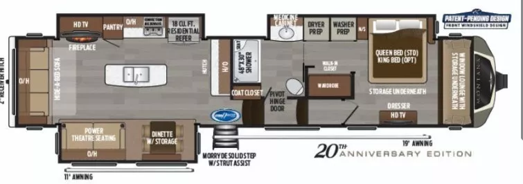 40' 2019 Keystone Montana 20th Anniversary 3811MS w/3 Slides Floorplan