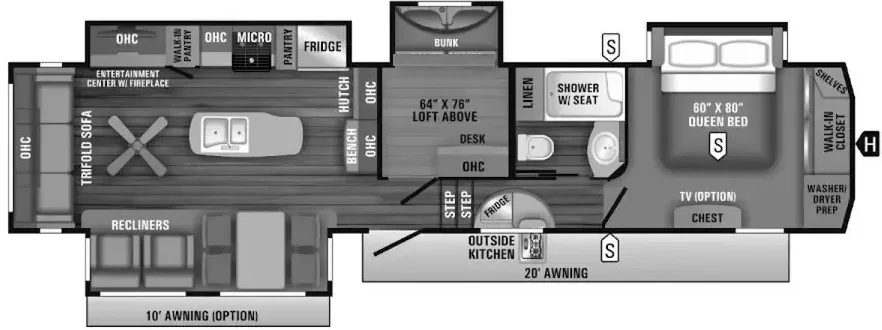 43' 2018 Jayco Eagle 355MBQF w/4 Slides - Bunk House Floorplan