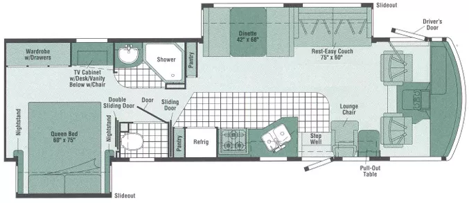 33' 2003 Itasca Suncruiser 33V w/2 Slides Floorplan