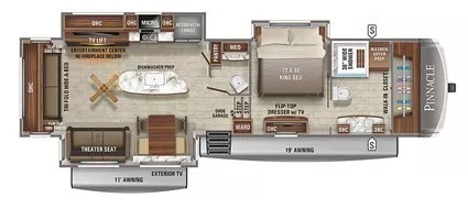 40' 2021 Jayco Pinnacle 36FBTS w/3 Slides Floorplan
