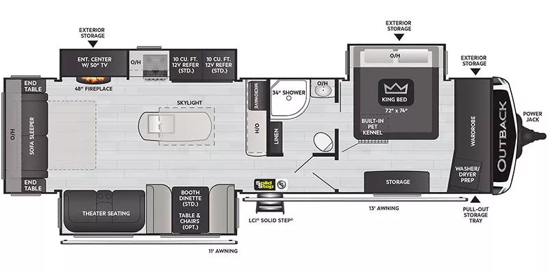 37' 2022 Keystone Outback 328RL w/3 Slides Floorplan