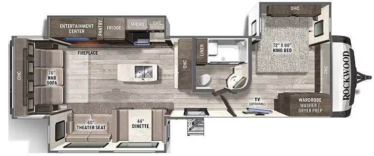 36' 2021 Forest River Rockwood Signature 8337RL w/3 Slides Floorplan