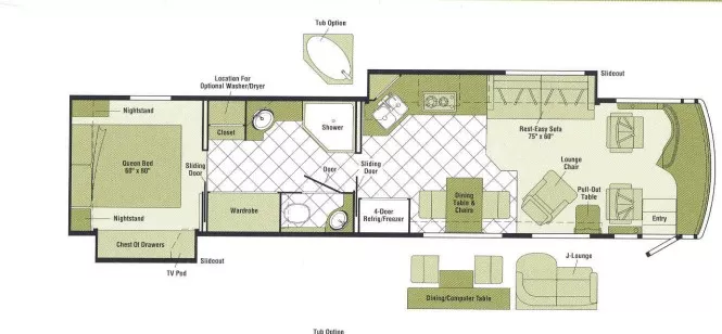 40' 2002 Winnebago Ultimate Freedom 40JD 350hp Cummins w/2 Slides Floorplan