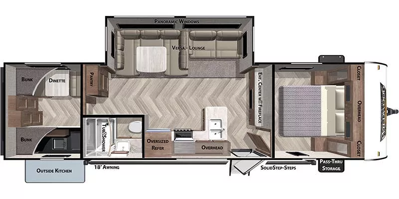 33' 2020 Forest River Wildwood 30KQBSS w/Slide - Bunk House Floorplan