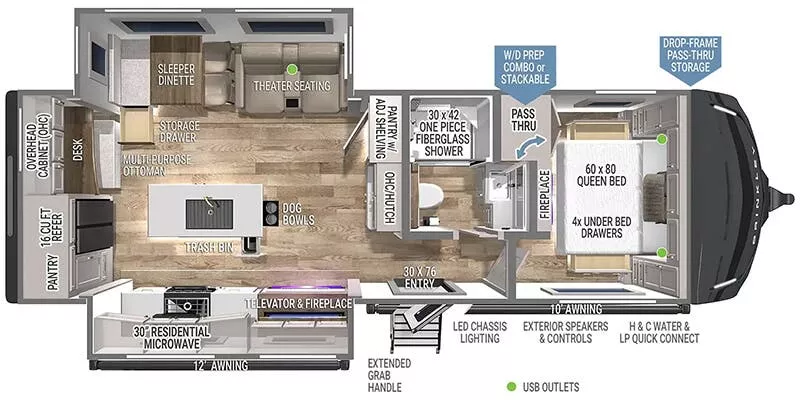 33' 2025 Brinkley RV Model Z AIR 285 w/2 Slides Floorplan