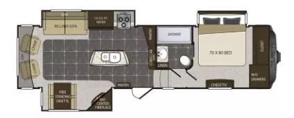 31' 2015 Keystone Alpine 3100RL w/3 Slides Floorplan
