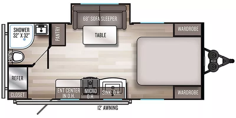 24' 2021 Forest River Palamino Solaire 205SS w/Slide Floorplan